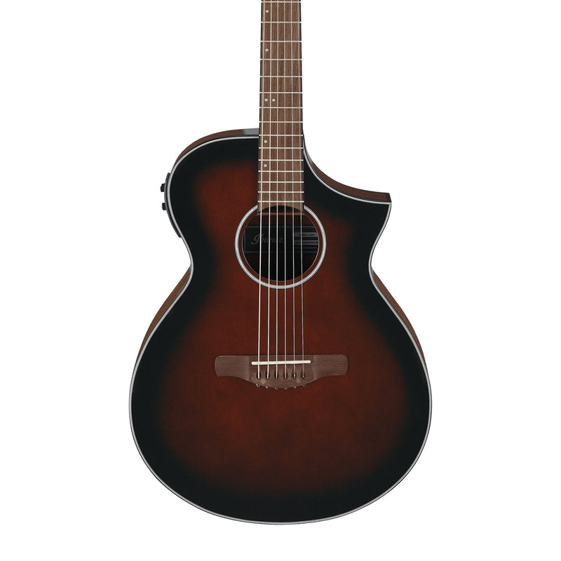 Acoustic guitar with a sunburst finish on a white background