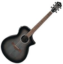 Black acoustic guitar on a white background