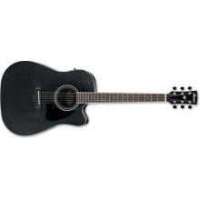 Black acoustic guitar on a white background