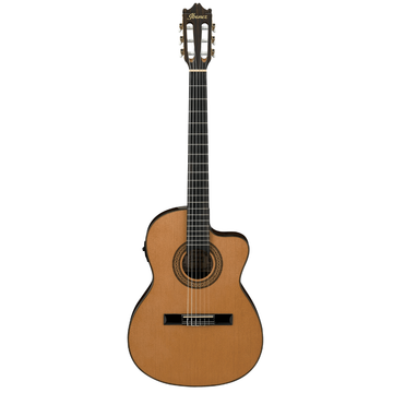 Acoustic guitar with a cutaway on a white background