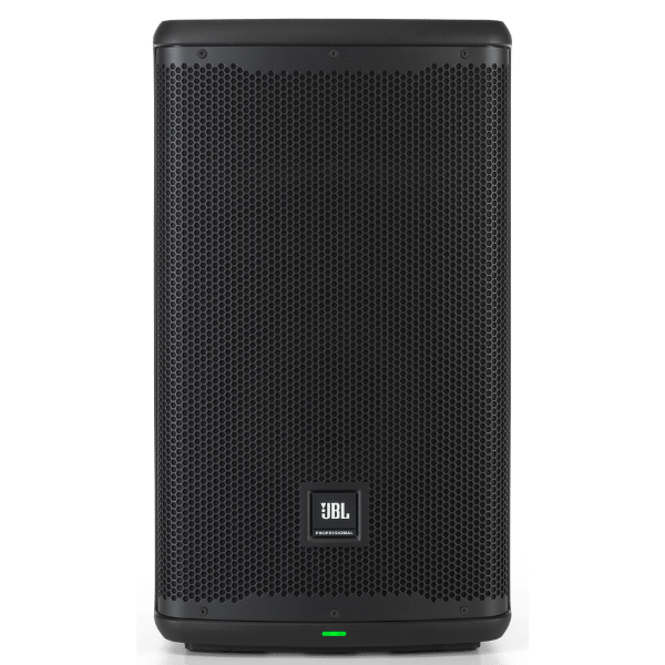 Black JBL speaker on a white background