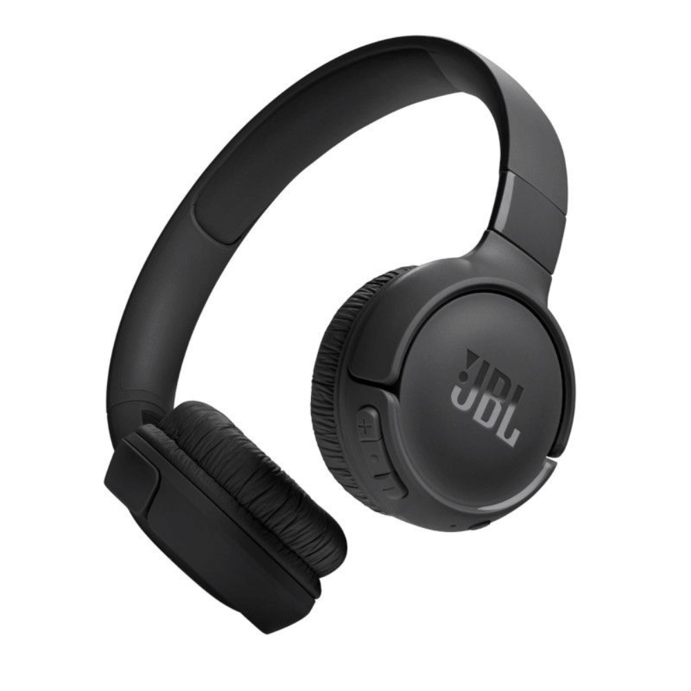 Black JBL headphones on a white background