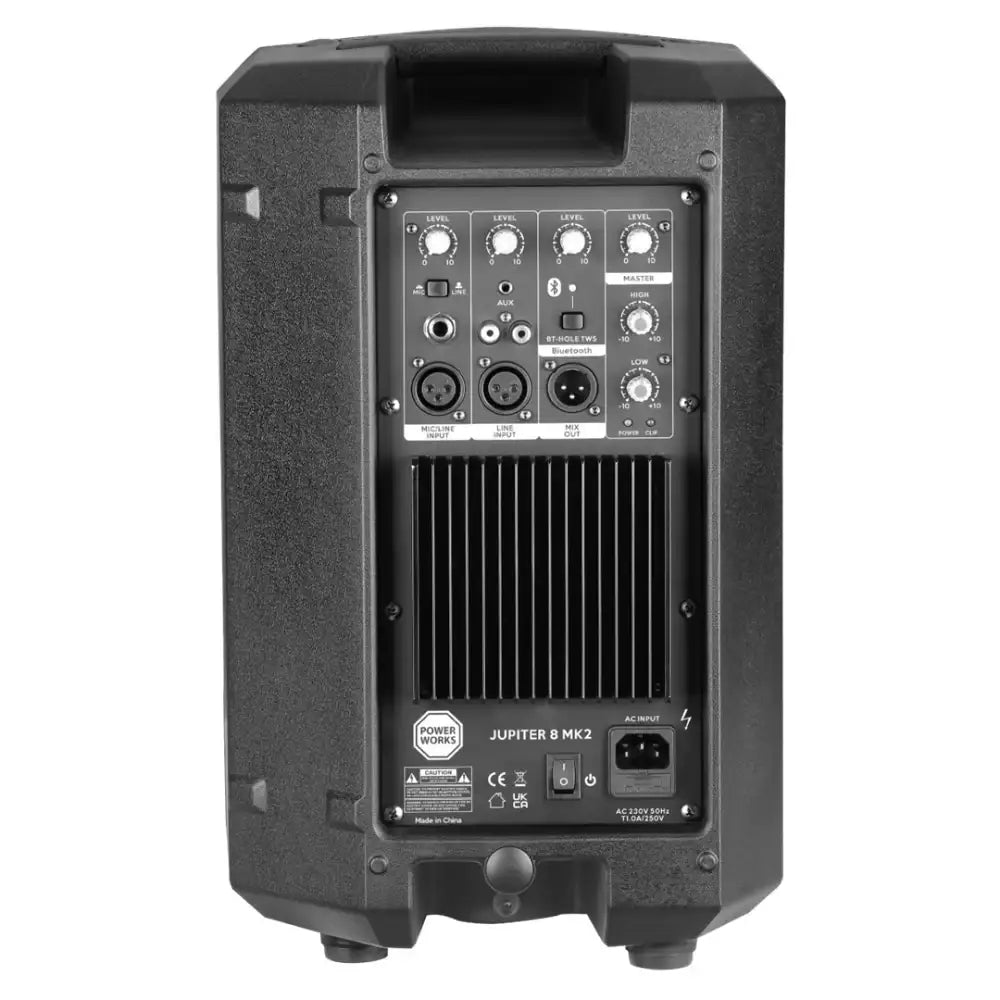 Black portable speaker with control panel on a white background