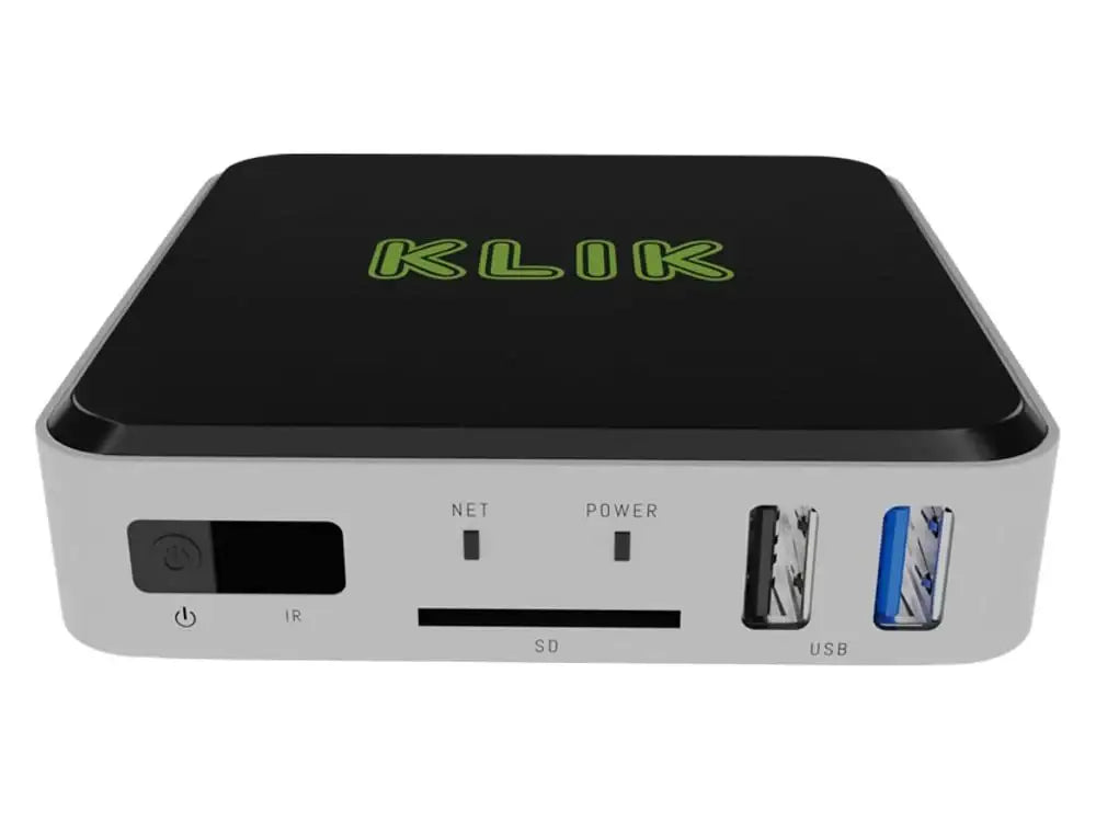 Black electronic device with 'KLIK' branding on a white background