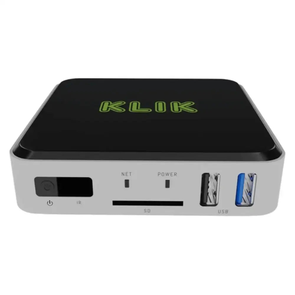 Black electronic device with 'KLIK' branding on a white background