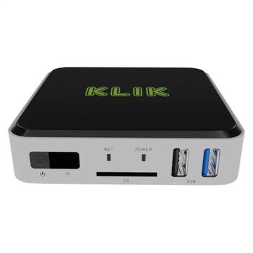 Black electronic device with 'KLIK' branding on a white background