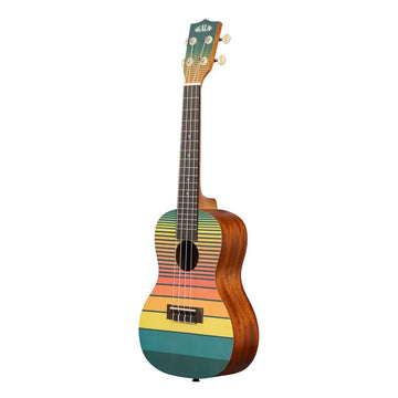 Colorful ukulele with a rainbow pattern on a white background
