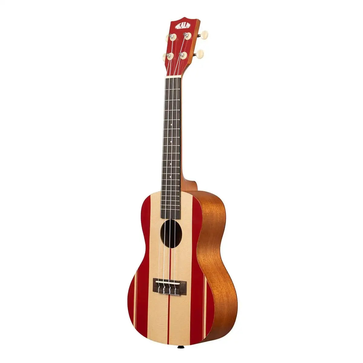 Red and brown ukulele on a white background