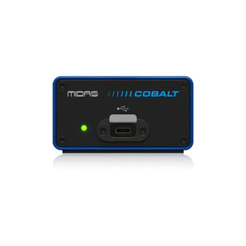 Black and blue electronic device with 'Midas' and 'Cobalt' branding on a white background