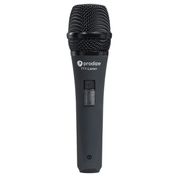 Black microphone with 'prodipe' branding on a transparent background