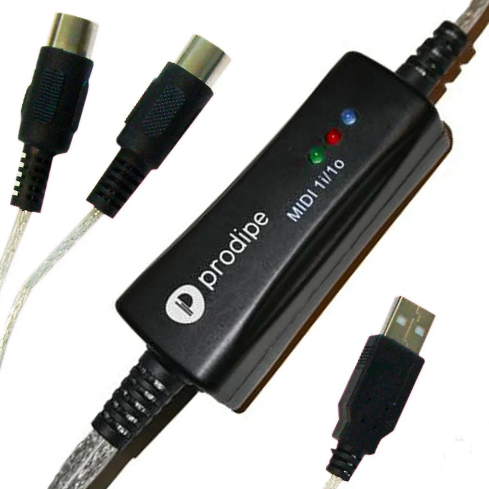 Prodipe MIDI interface with multiple cables on a white background