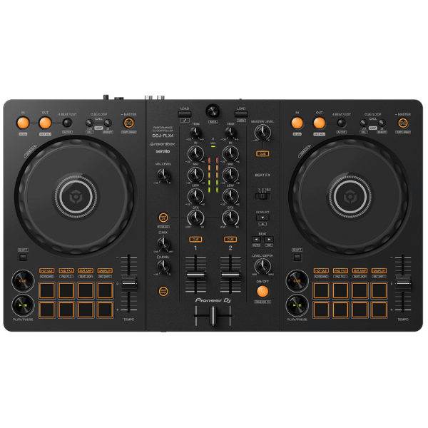 Black DJ controller with Pioneer logo on a transparent background