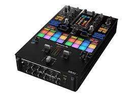 DJ mixer with colorful display on a white background