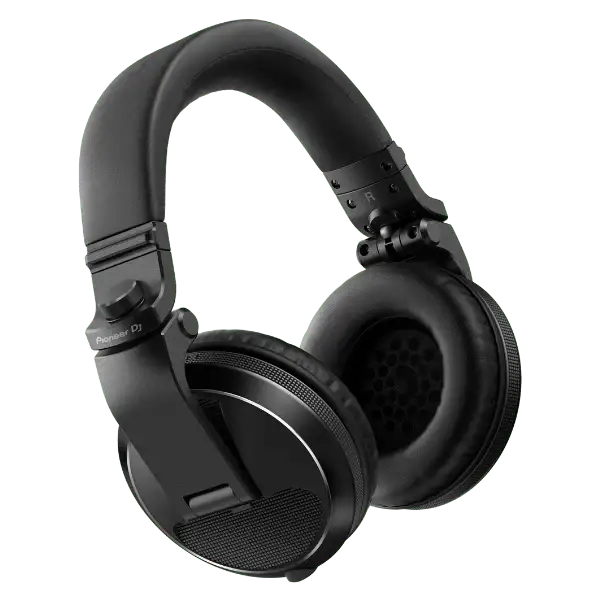 Black headphones on a white background