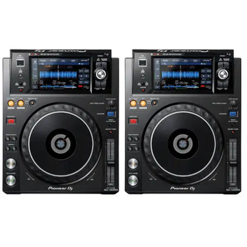 Two Pioneer DJ CD players on a white background