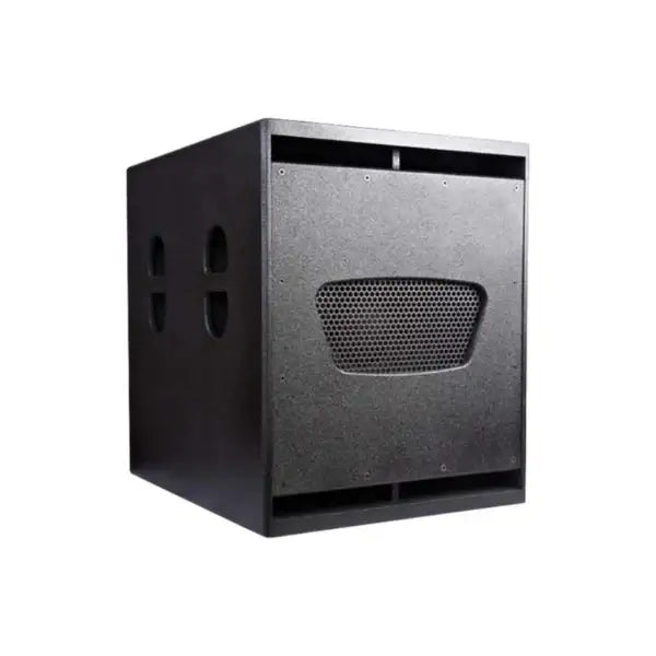 Black subwoofer on a white background