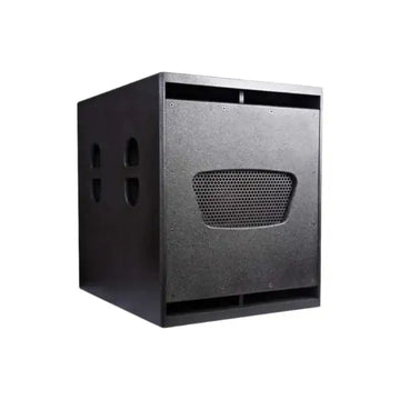 Black subwoofer on a white background
