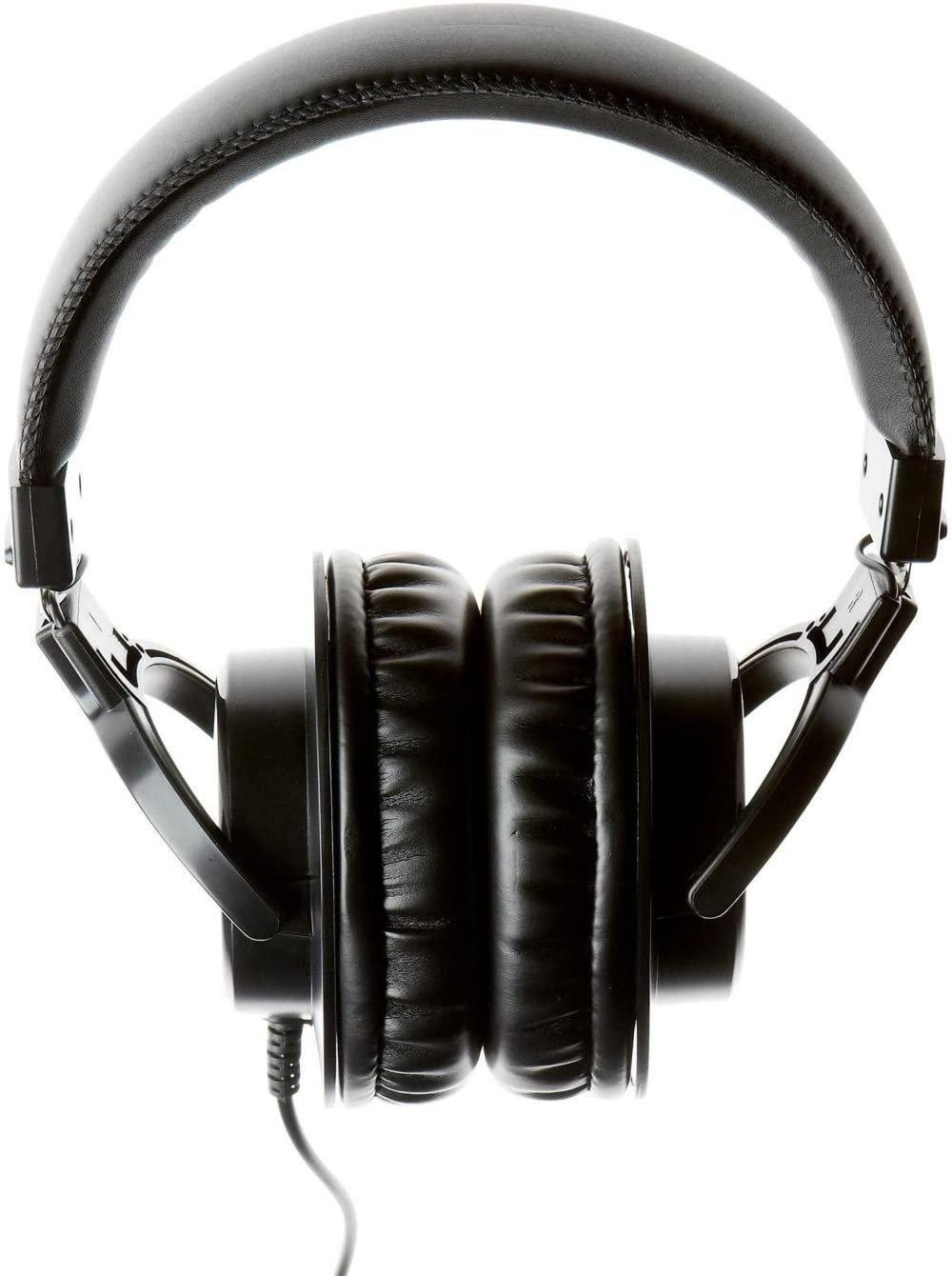 Black headphones on a white background