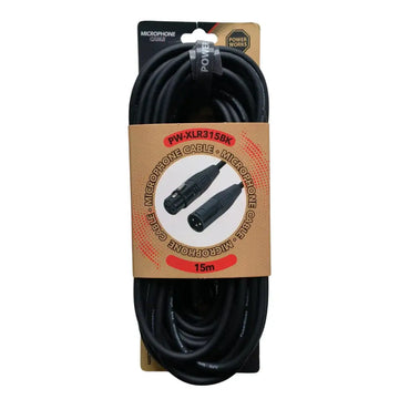 Black microphone cable with packaging on a white background