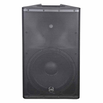 Black speaker with Power Works logo on a white background
