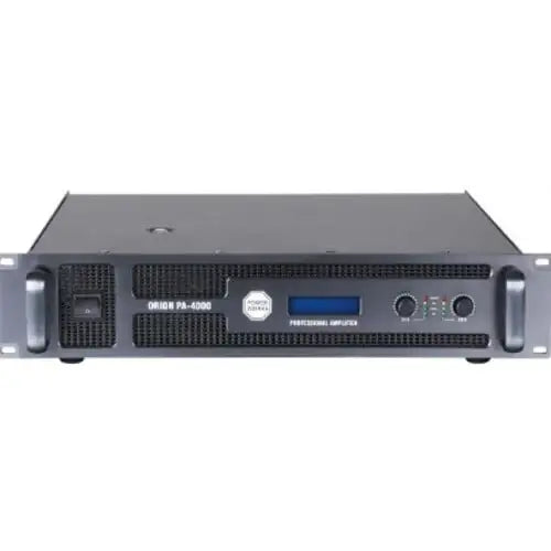 Professional audio power amplifier on a white background