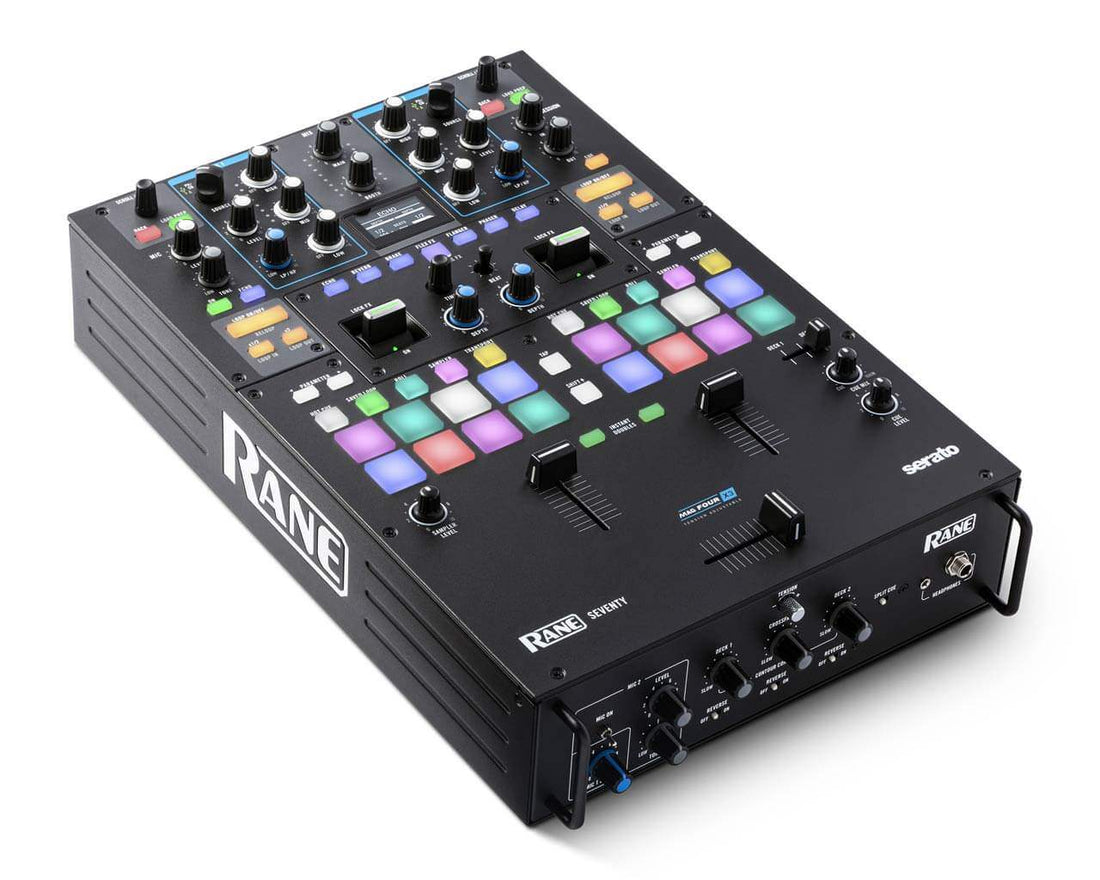 Rane mixer with colorful display on a white background