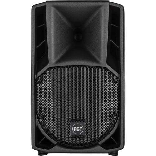 Black RCF speaker on a white background