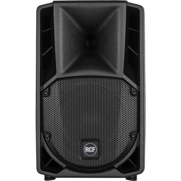 Black RCF speaker on a white background