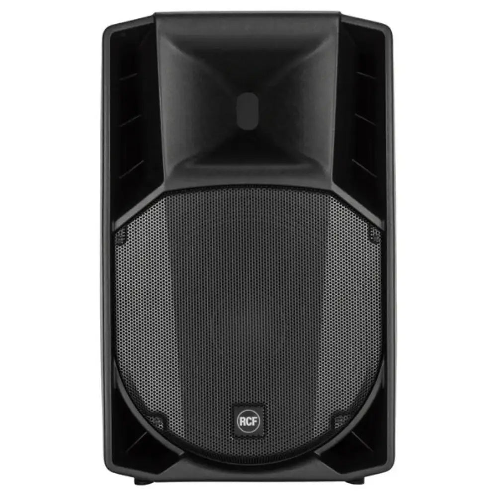 Black RCF speaker on a white background
