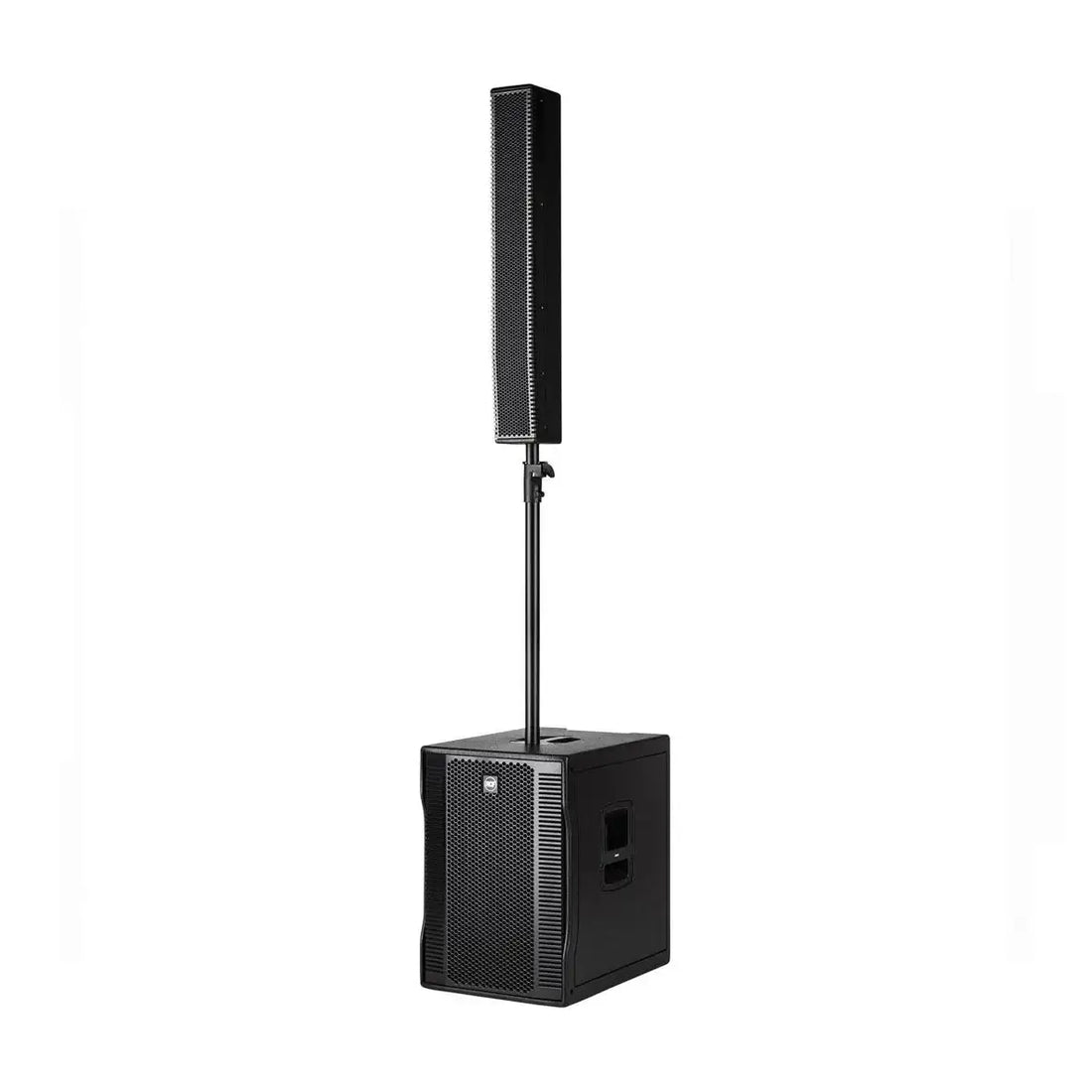 Black speaker system on a white background