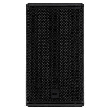 Black speaker with brand logo on a white background