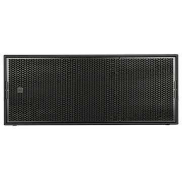 Black rectangular speaker grille on a white background