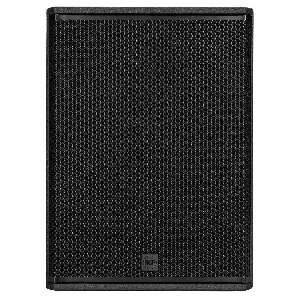 Black speaker grille with a brand logo on a white background