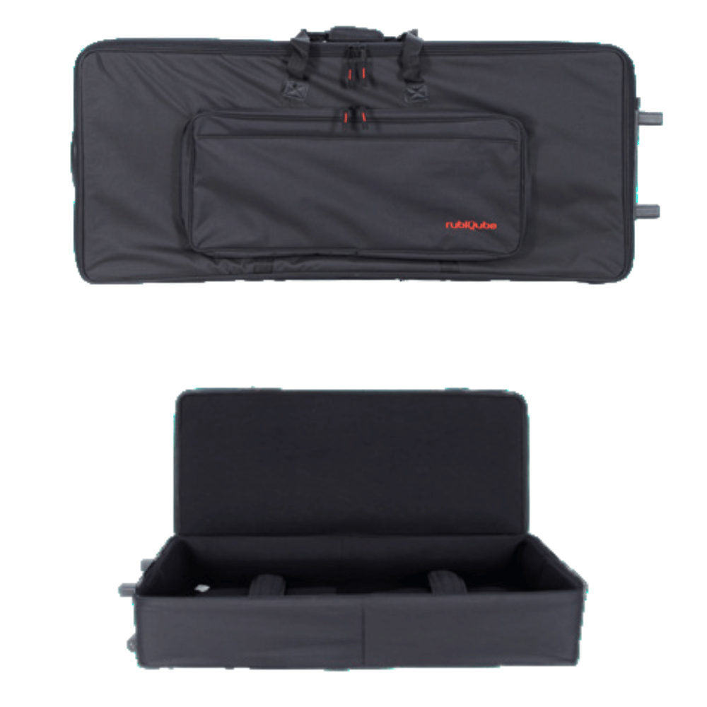 Black keyboard case with red logo on a white background