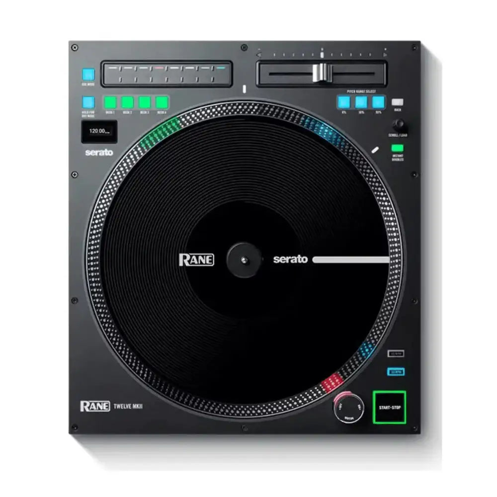 Rane Twelve混音器DJ控制器，带有Serato标志，放在白色背景上