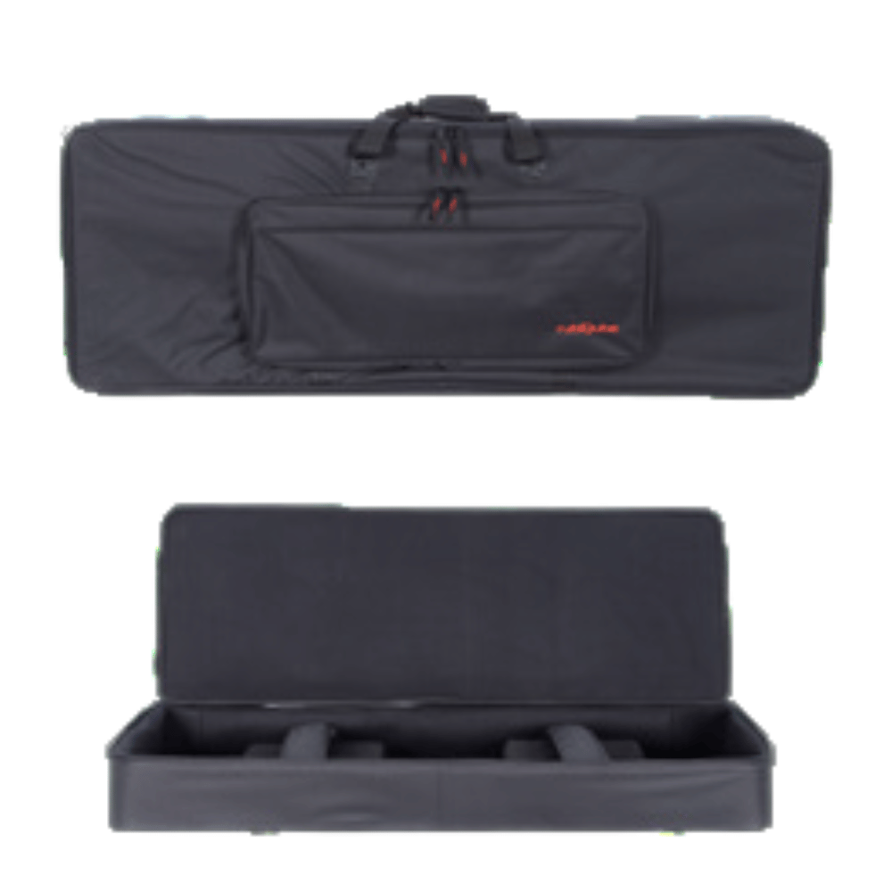 Black keyboard case with red logo on a white background