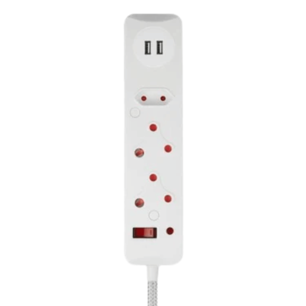 SWITCHED 3 Way Medium Surge Protected Multiplug with Dual 2.4A USB Ports 0.5M Braided Cord White  (DEMO, OPEN BOX, NO WARRANTY)