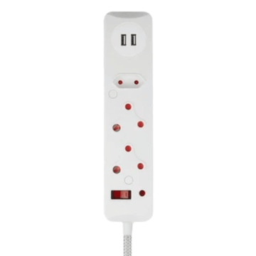 SWITCHED 3 Way Medium Surge Protected Multiplug with Dual 2.4A USB Ports 0.5M Braided Cord White  (DEMO, OPEN BOX, NO WARRANTY)