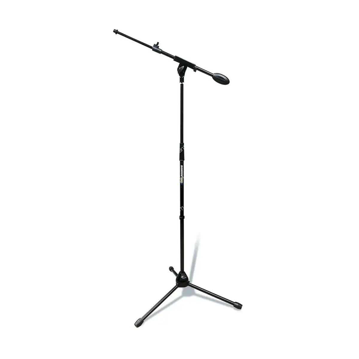 Black microphone stand on a white background