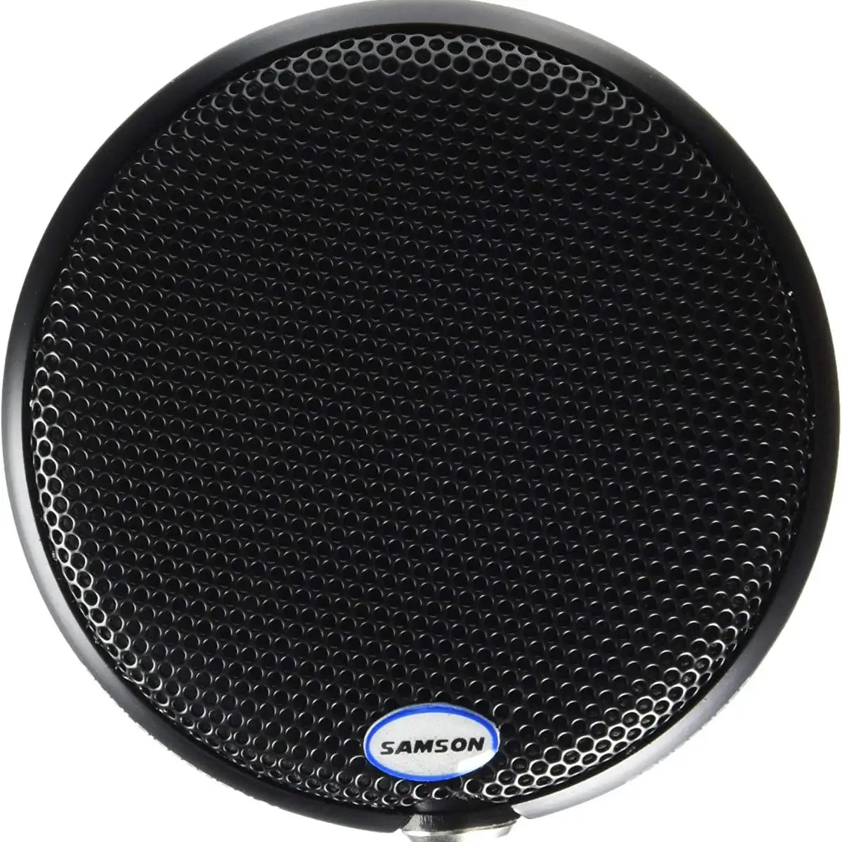 Black Samson microphone pop filter on a white background