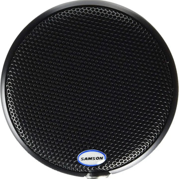 Black Samson microphone pop filter on a white background