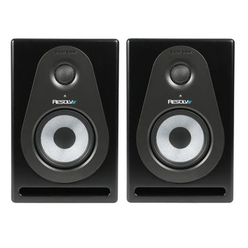 Pair of Samson Resolve 5 studio monitors on a white background