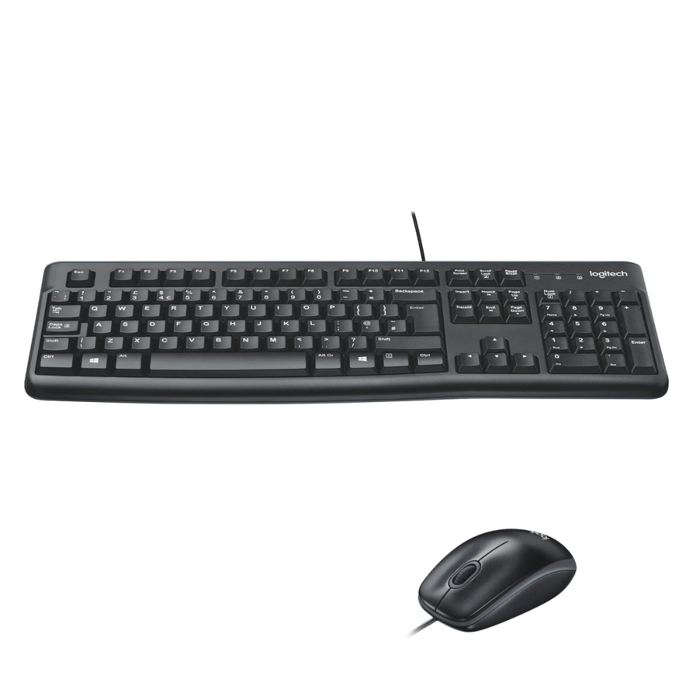 Secondhand Logitech MK120 Wired Keyboard and Mouse With Whisper Quiet Keys - Black