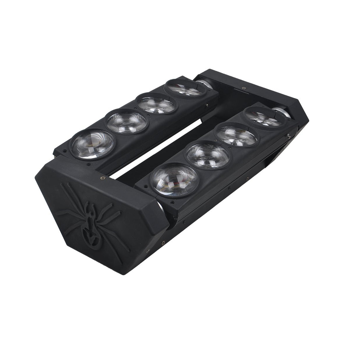 Black LED light bar with multiple circular lights on a white background