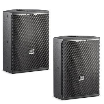 Two black speakers with honeycomb design on a white background