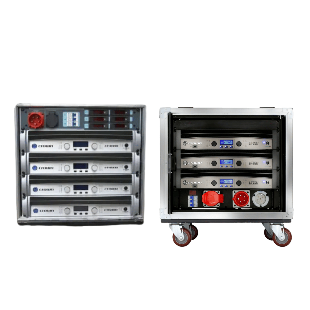 Two electronic equipment cases with control panels on a white background