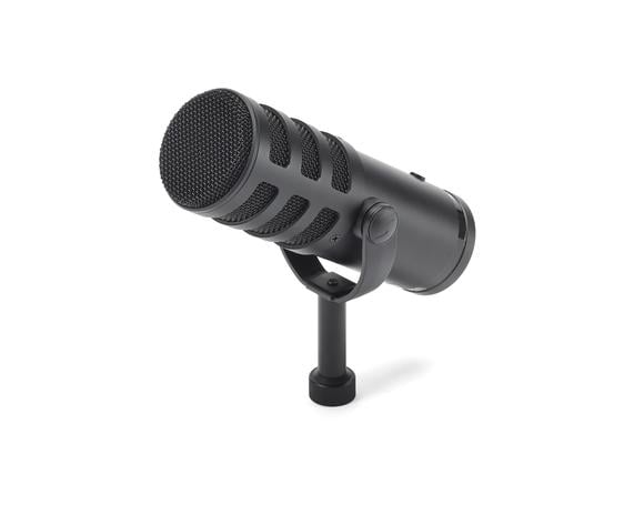 Black microphone on a white background