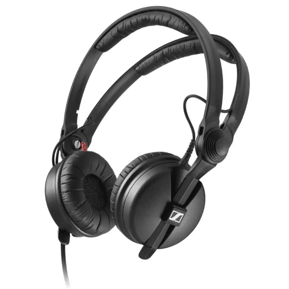 Black headphones with Sennheiser logo on a white background