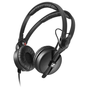 Black headphones with Sennheiser logo on a white background