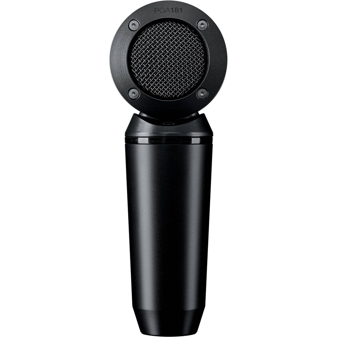Black studio microphone on a white background
